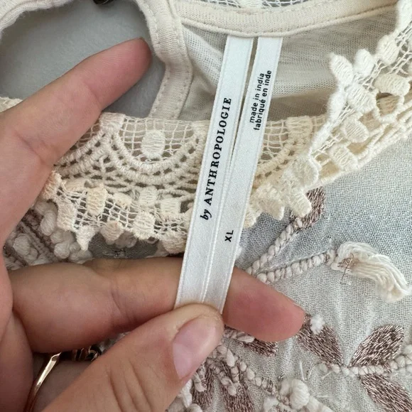 Anthropologie Jenna Lace Bohi Oullover Embroidered Blouse Cream Romantic XL - Picture 4 of 10